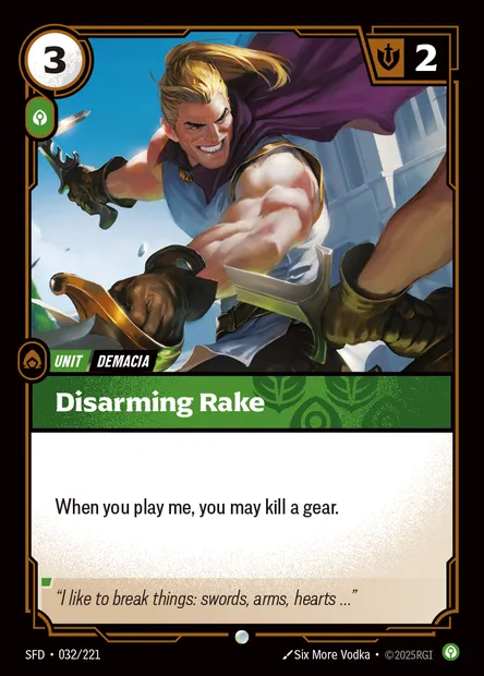 Disarming Rake, carte Riftbound SFD 032 — extension Spiritforged