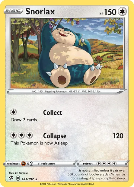 Snorlax, Pokémon card RCL 141 — Rebel Clash set