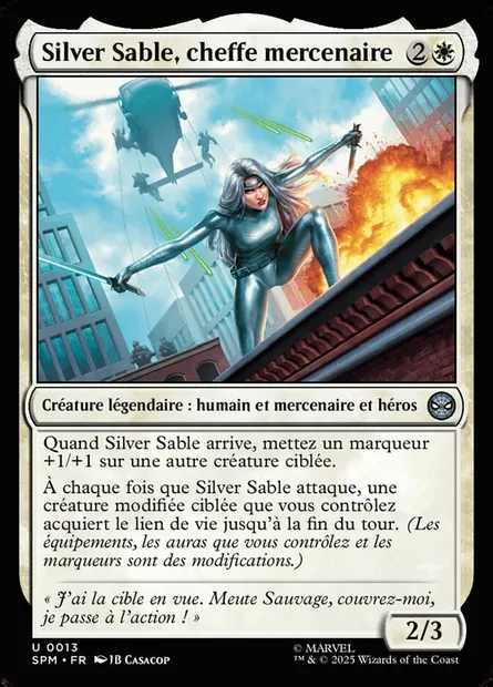 Silver Sable, cheffe mercenaire, carte Magic SPM 13 — extension Marvel's Spider-Man