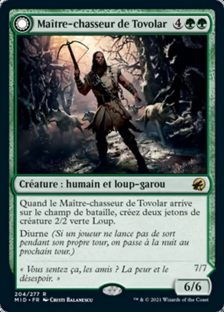 Maître-chasseur de Tovolar // Chef de meute de Tovolar, carte Magic MID 204 — extension Innistrad : chasse de minuit
