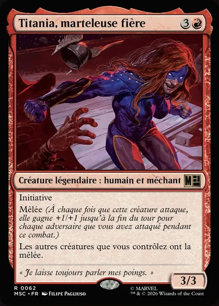 Titania, marteleuse fière, carte Magic MSC 62 — extension Marvel Super Heroes Commander