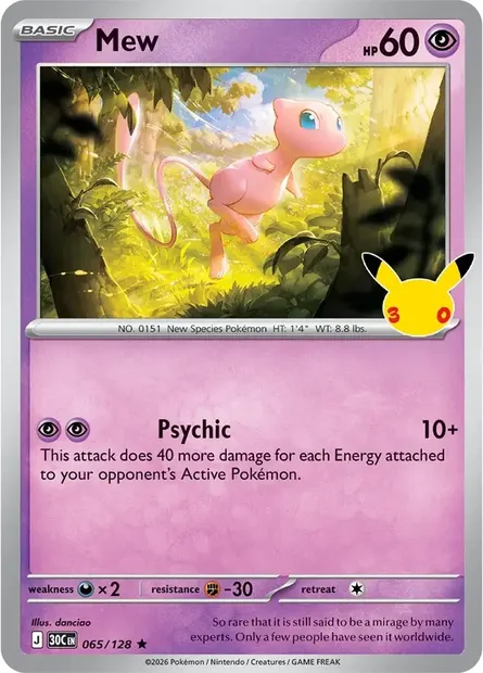 Mew, Pokémon card 30C 065 — 30th Celebration set