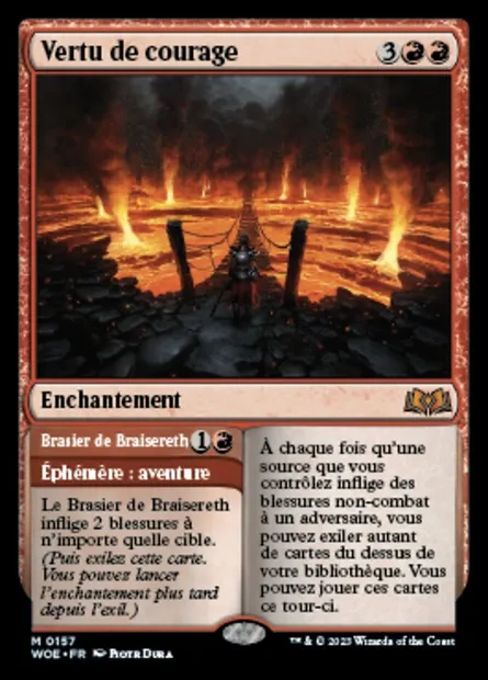 Vertu de courage // Brasier de Braisereth, carte Magic WOE 157 — extension Wilds of Eldraine