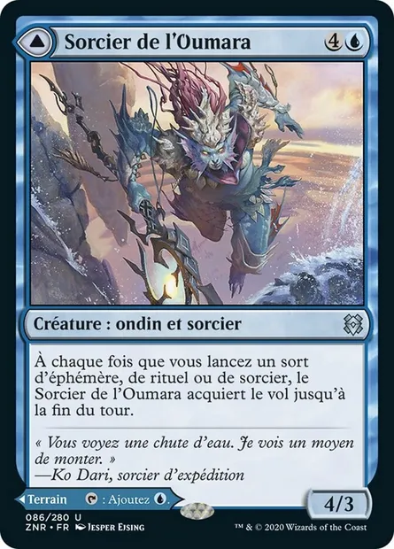 Sorcier de l'Oumara // Chutes célestes de l'Oumara, carte Magic ZNR 86 — extension Renaissance de Zendikar