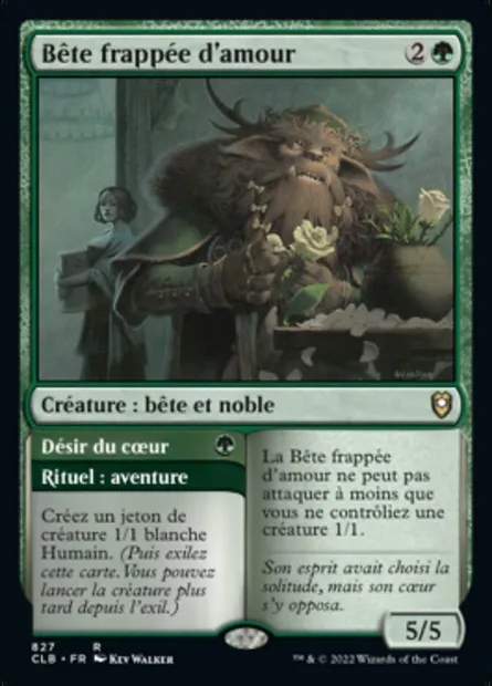 Bête frappée d'amour // Désir du cœur, carte Magic CLB 827 — extension Commander Légendes : la bataille de la Porte de Baldur