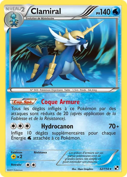 Clamiral, carte Pokémon BLW 32 — extension Noir & Blanc