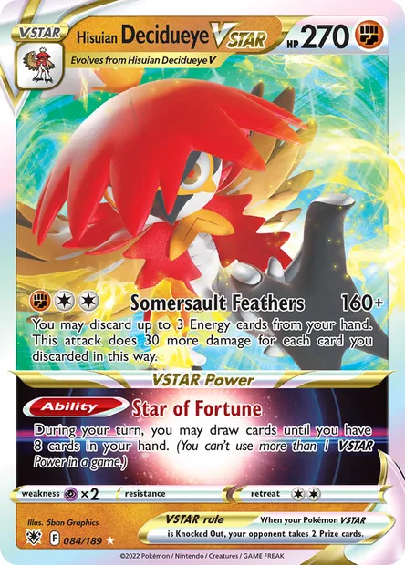Hisuian Decidueye VSTAR, Pokémon card ASR 084 — Astral Radiance set