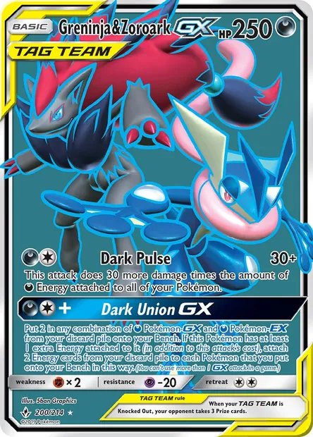 Greninja & Zoroark GX, Pokémon card UNB 200 — Unbroken Bonds set