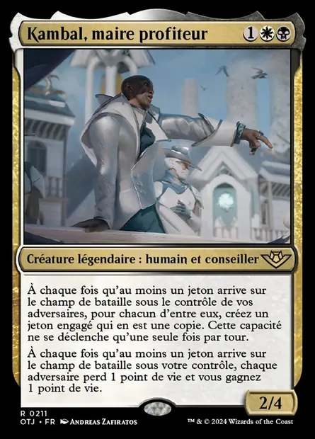 Kambal, maire profiteur, carte Magic OTJ 211 — extension Outlaws of Thunder Junction