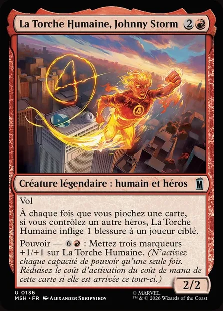 La Torche Humaine, Johnny Storm, carte Magic MSH 136 — extension Marvel Super Heroes