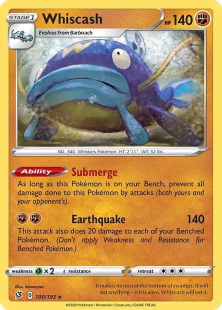 Whiscash, Pokémon card RCL 100 — Rebel Clash set