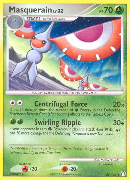 Masquerain, Pokémon card MT 55 — Mysterious Treasures set