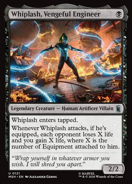 Whiplash, Vengeful Engineer, Magic card MSH 121 — Marvel Super Heroes set