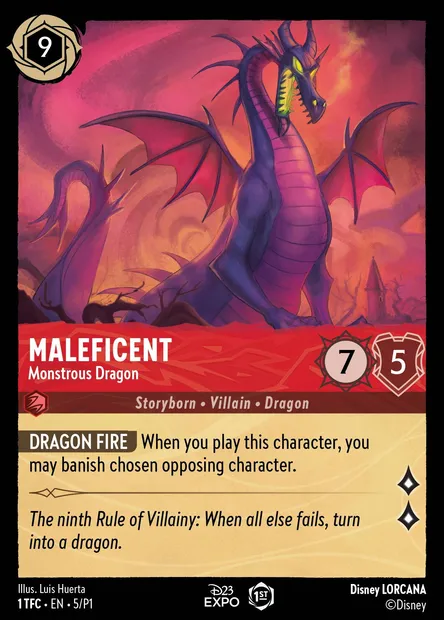 Maleficent - Monstrous Dragon, Disney Lorcana card P1-005 — P1 set