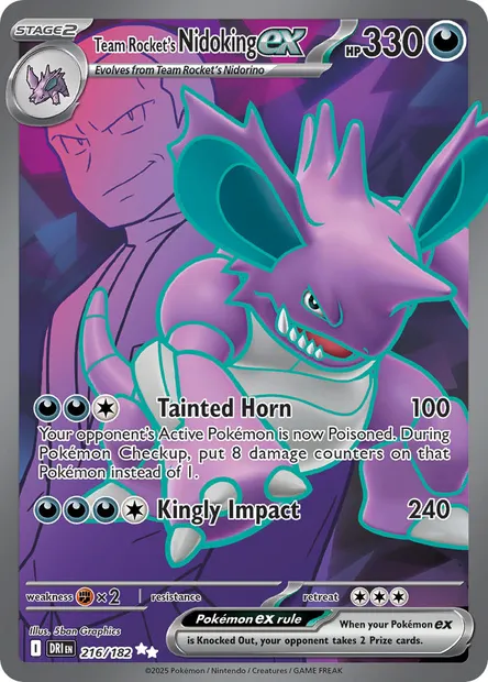 Team Rocket's Nidoking ex, Pokémon card DRI 216 — Destined Rivals set