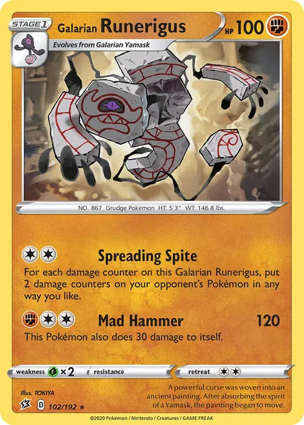 Galarian Runerigus, Pokémon card RCL 102 — Rebel Clash set
