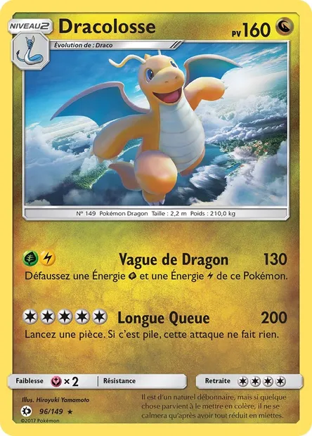 Dracolosse, carte Pokémon SUM 96 — extension Soleil et Lune