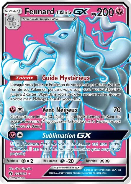 Feunard d’Alola GX, carte Pokémon LOT 205 — extension Tonnerre Perdu