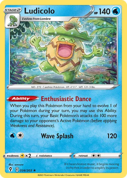 Ludicolo, Pokémon card EVS 34 — Evolving Skies set