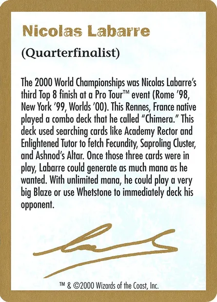 Nicolas Labarre Bio, carte Magic WC00 nl0a — extension World Championship Decks 2000