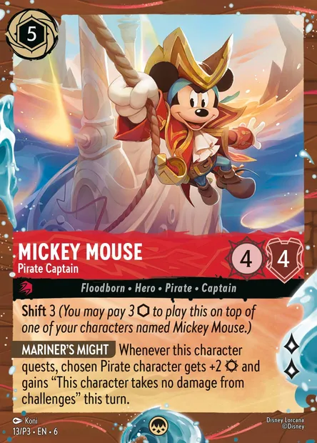 Mickey Mouse - Pirate Captain, Disney Lorcana card P3-013 — P3 set