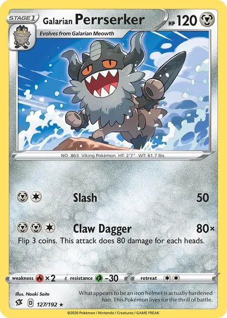 Galarian Perrserker, Pokémon card RCL 127 — Rebel Clash set