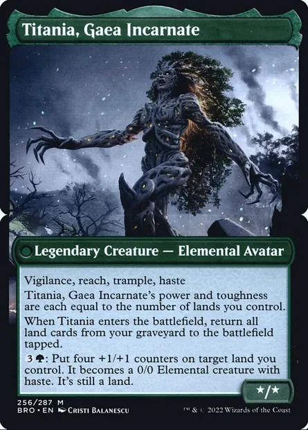 Titania, Gaea Incarnate, carte Magic PBRO 256bs — extension The Brothers' War Promos