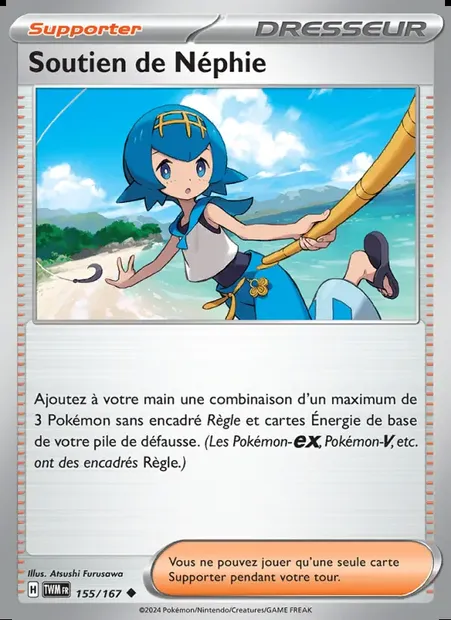 Soutien de Néphie, carte Pokémon TWM 155 — extension Mascarade Crépusculaire