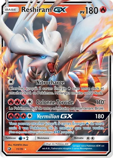 Reshiram GX, carte Pokémon DRM 11 — extension Majesté Des Dragons