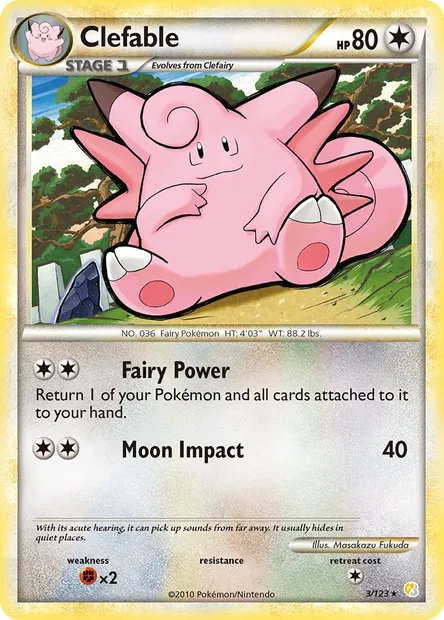 Clefable, Pokémon card HS 3 — HeartGold SoulSilver set