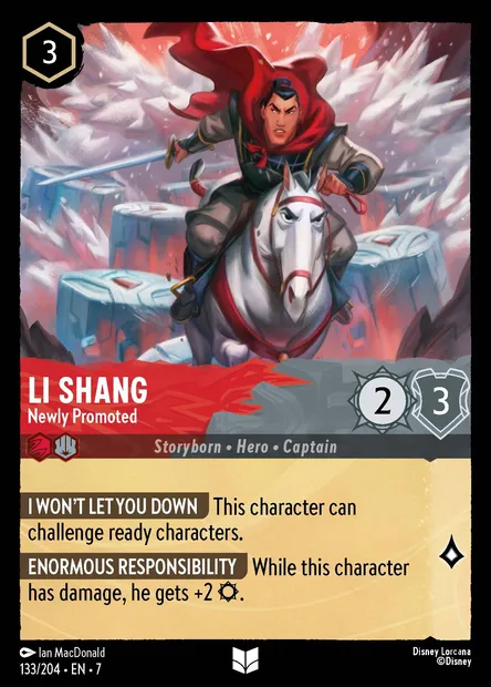 Li Shang - Newly Promoted, Disney Lorcana card CH7-133 — Archazia's Island set