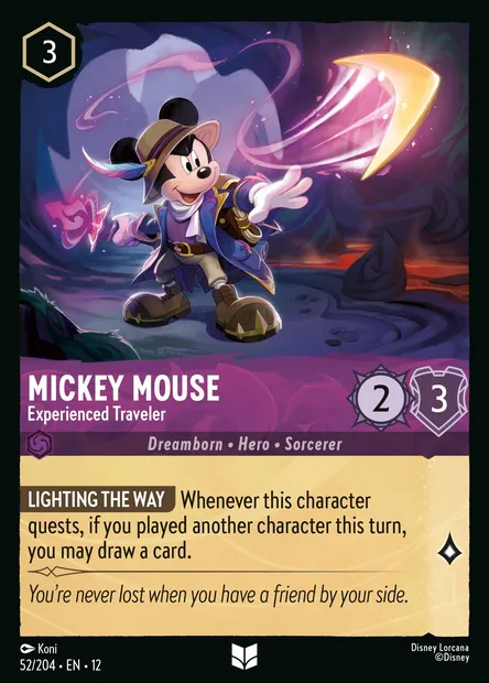 Mickey Mouse - Experienced Traveler, Disney Lorcana card CH12-052 — Wilds Unknown set