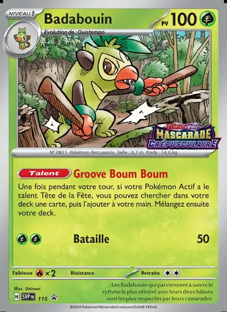 Badabouin, carte Pokémon PR-SV 115 — extension SVP Black Star Promos