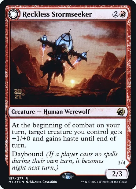 Reckless Stormseeker // Storm-Charged Slasher, Magic card PMID 157s — Innistrad: Midnight Hunt Promos set