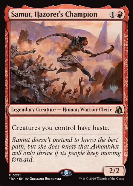 Samut, championne d'Hazoret, carte Magic PFRA 251p — extension Reality Fracture Promos