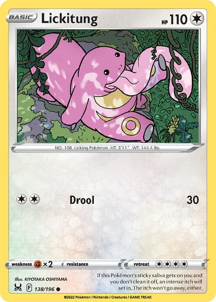 Lickitung, Pokémon card LOR 138 — Lost Origin set