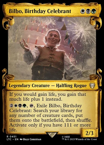 Bilbo, Birthday Celebrant, Magic card LTC 451 — Tales of Middle-earth Commander set