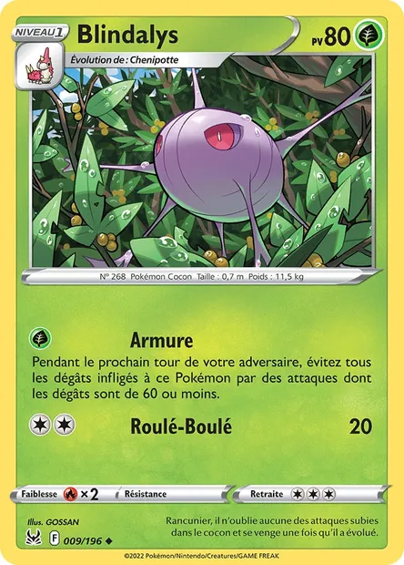 Blindalys, carte Pokémon LOR 009 — extension Origine Perdue