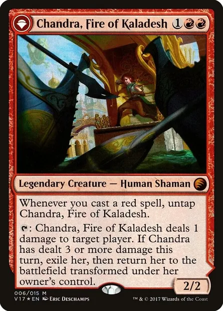 Chandra, feu de Kaladesh // Chandra, flamme rugissante, carte Magic V17 6 — extension From the Vault: Transform