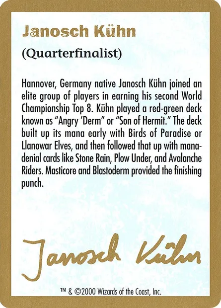 Janosch Kühn Bio (2000), carte Magic WC00 jk0a — extension World Championship Decks 2000
