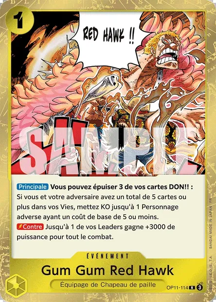 Gum Gum Red Hawk, carte One Piece OP11-114 — extension DES POINGS VIFS COMME L'ÉCLAIR