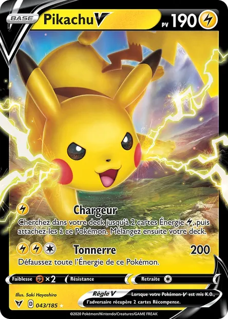 Pikachu V, carte Pokémon VIV 43 — extension Voltage Éclatant