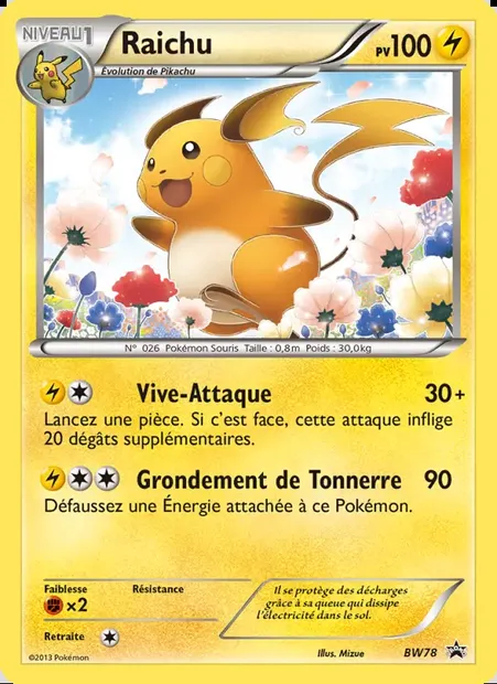 Raichu, carte Pokémon BW 78 — extension Promo BW