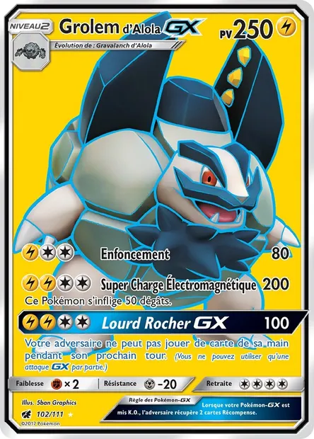 Grolem d’Alola GX, carte Pokémon CIN 102 — extension Invasion Carmin