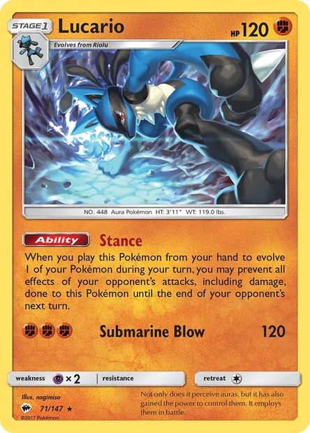 Lucario, Pokémon card BUS 71 — Burning Shadows set