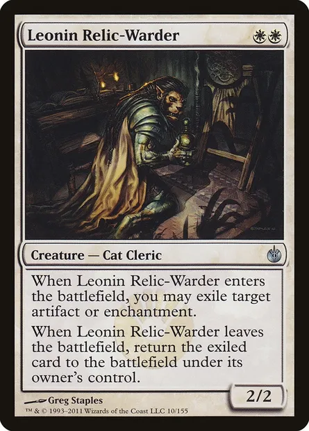 Leonin Relic-Warder, Magic card MBS 10 — Mirrodin Besieged set
