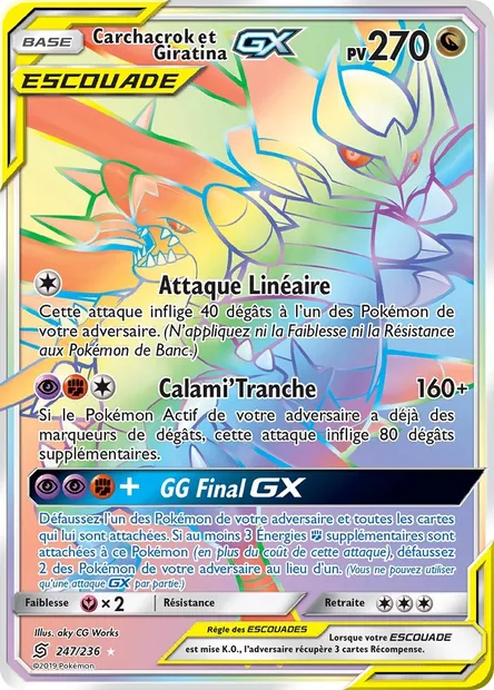 Carchacrok et Giratina GX, carte Pokémon UNM 247 — extension Harmonie des Esprits
