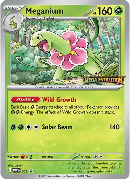 Méganium, carte Pokémon MEP 001 — extension MEP Black Star Promos