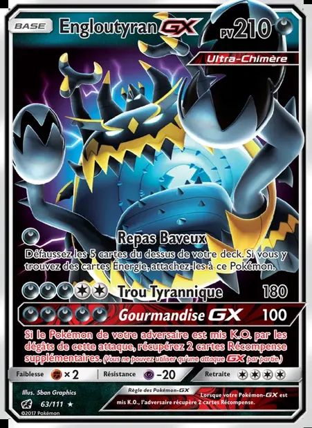 Engloutyran GX, carte Pokémon CIN 63 — extension Invasion Carmin