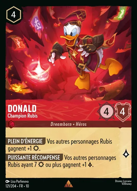 Donald - Champion Rubis, carte Disney Lorcana CH10-121 — extension Lueurs dans les Profondeurs
